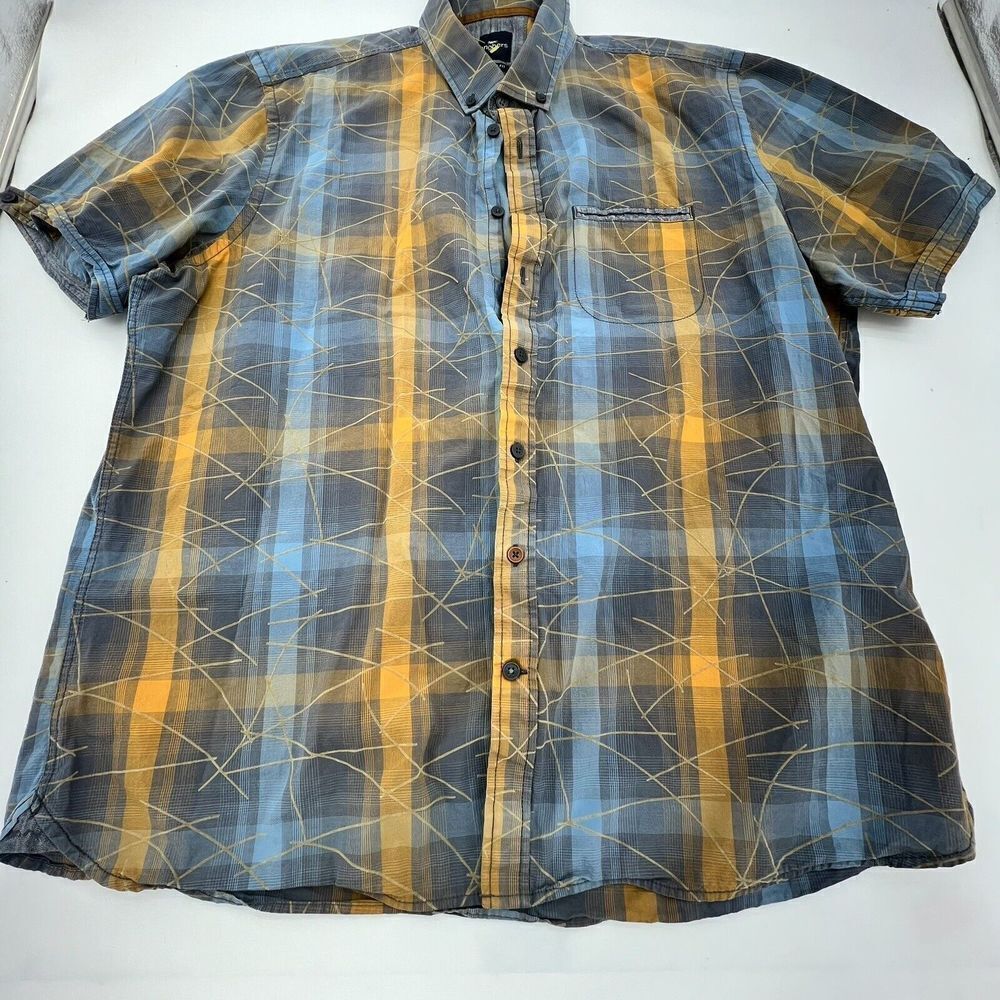Engbers Regular Fit Yellow Blue Plaid Short Sleeve Button Down Size 2XL